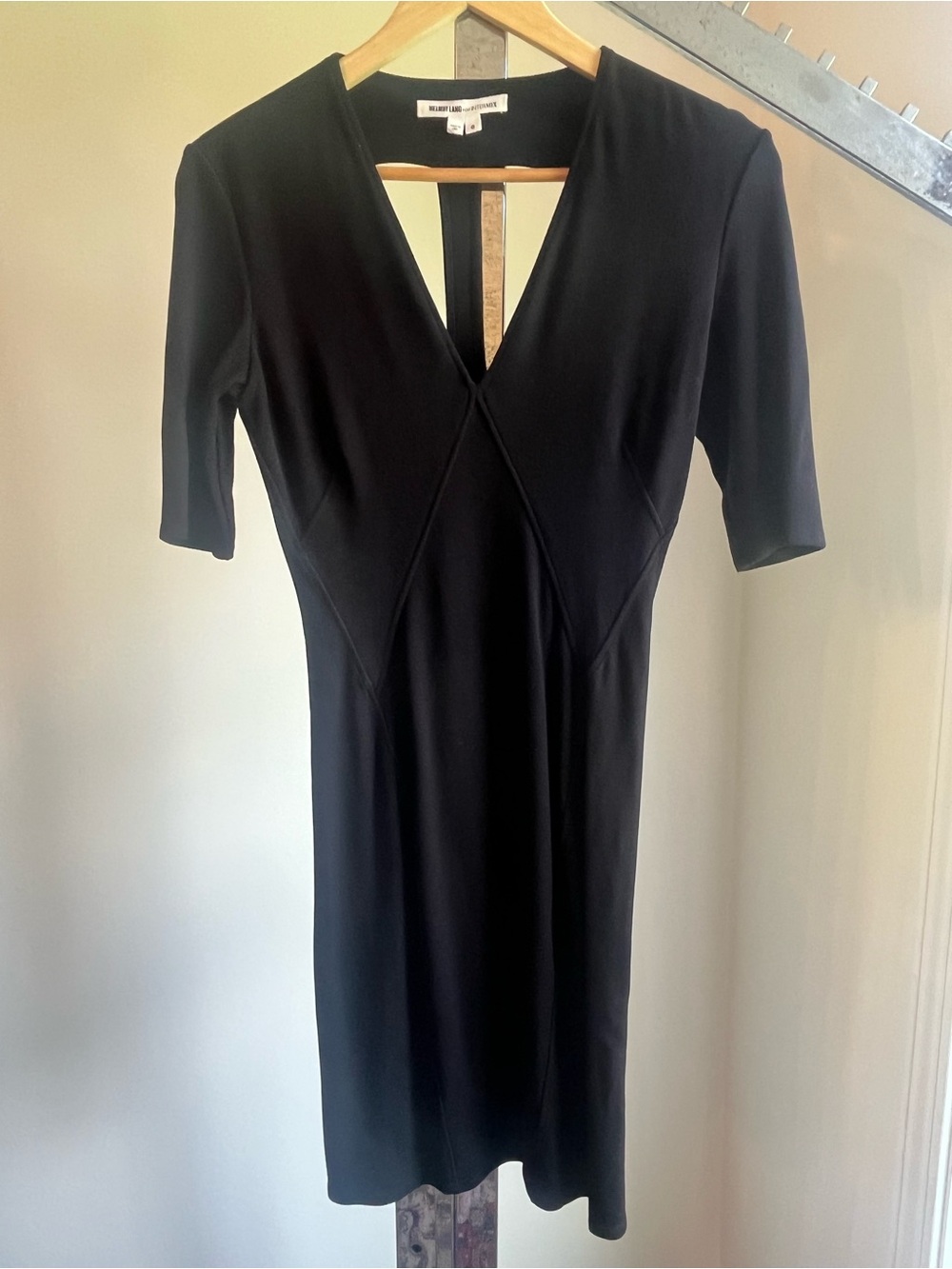 Helmut Lang Black V-Neck Midi Dress
